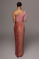 Rose Krisana Velvet High Slit Skirt - JLUXLABEL