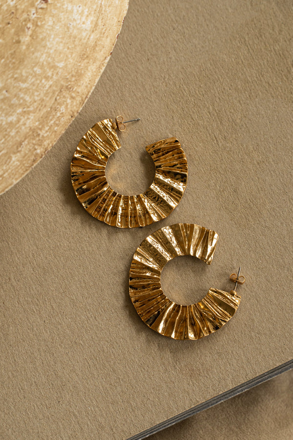 Gold Atlas Textured Hoop Earrings - JLUXLABEL - Crochet - Jewelry