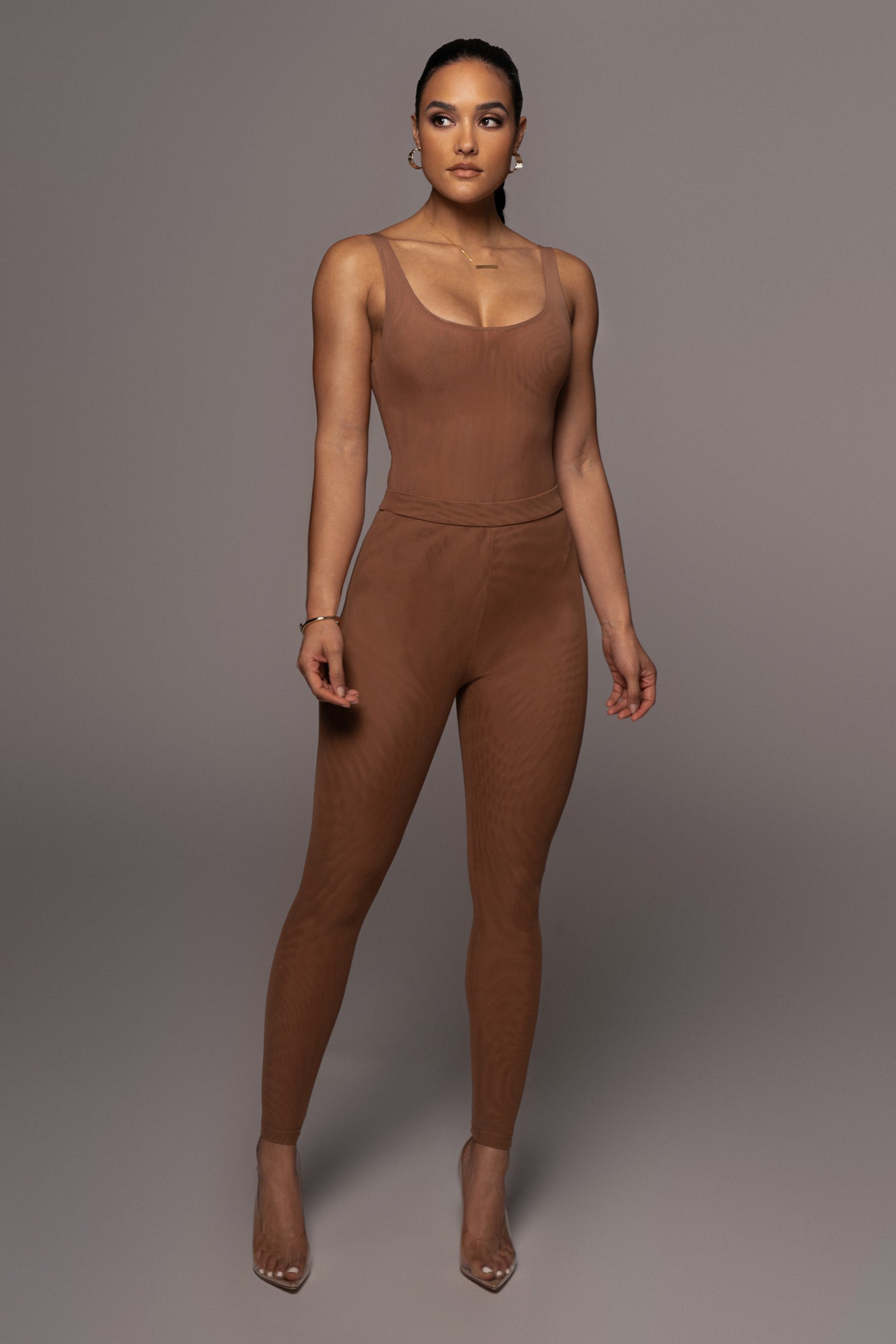 Pecan Mesh Essentials Tank Bodysuit Undergarment - Feminine Force - JLUXLABEL