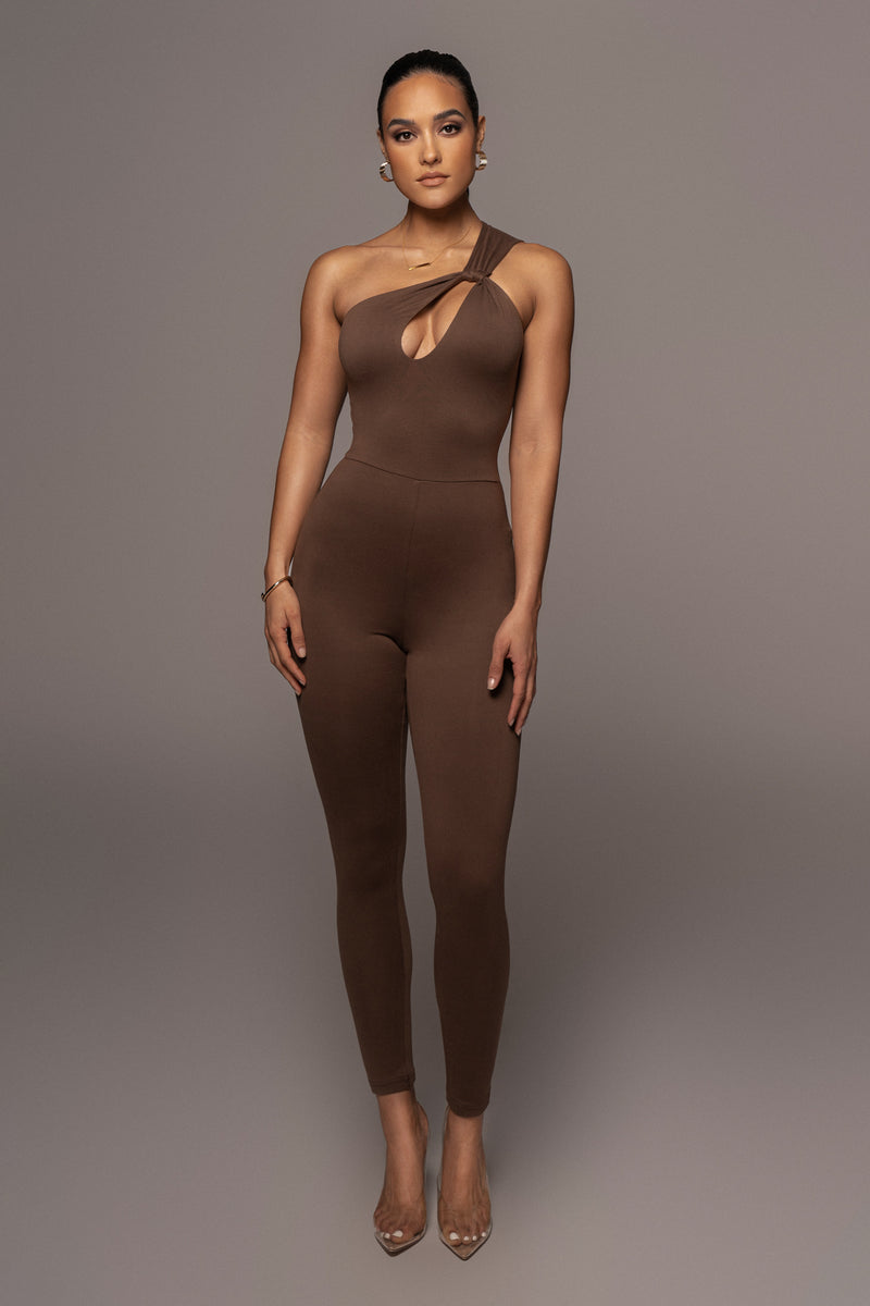 Chocolate Amirah Keyhole Jumpsuit - JLUXLABEL