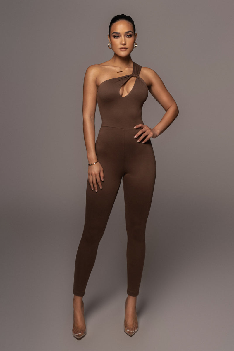 Chocolate Amirah Keyhole Jumpsuit - JLUXLABEL