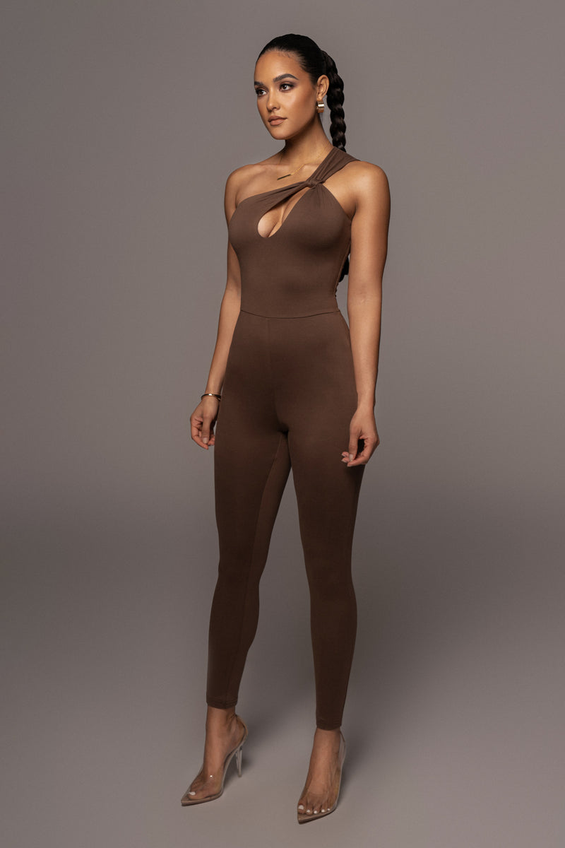 Chocolate Amirah Keyhole Jumpsuit - JLUXLABEL