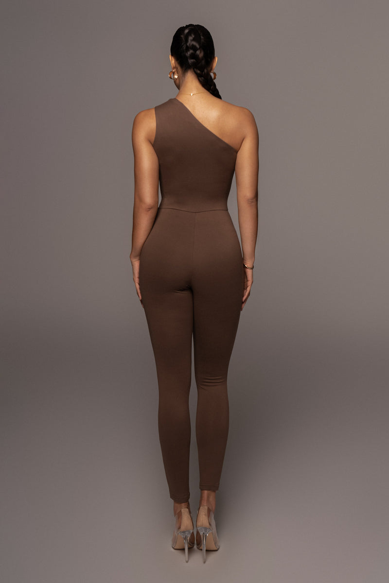 Chocolate Amirah Keyhole Jumpsuit - JLUXLABEL