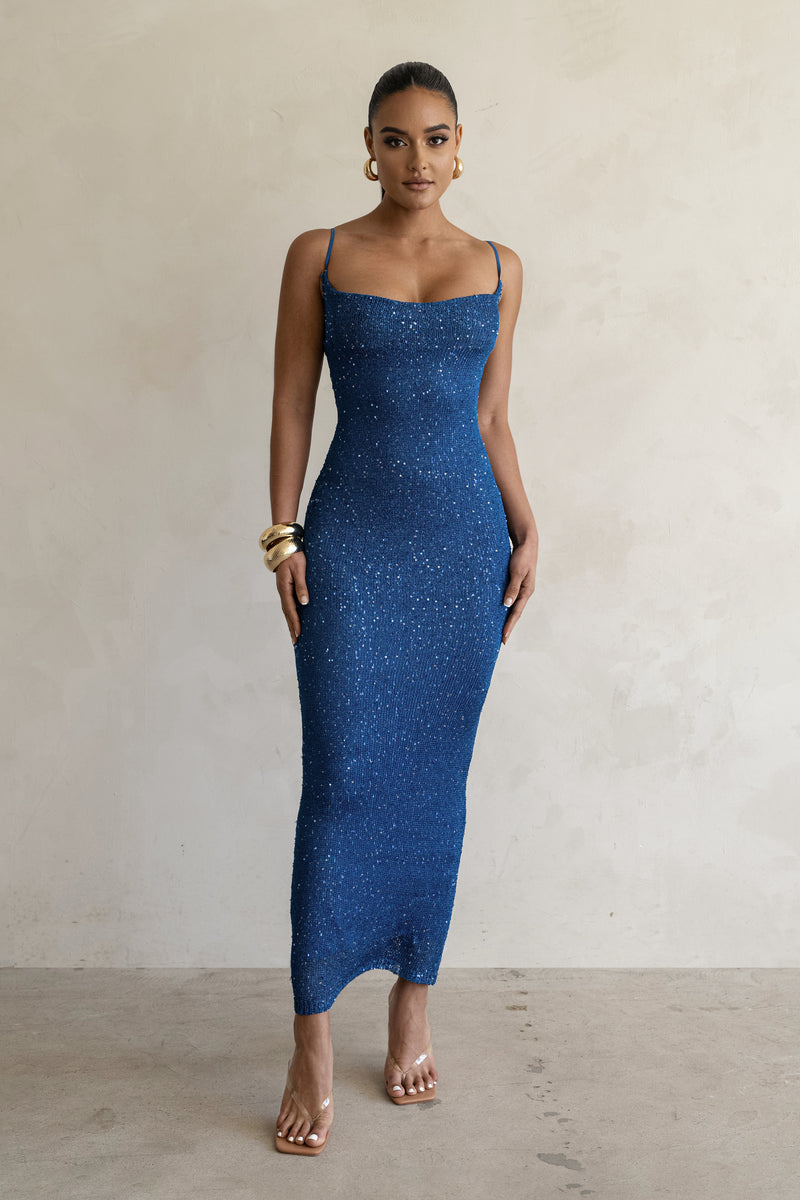 Blue Noemie Sequin Maxi Dress - JLUXLABEL - Crochet