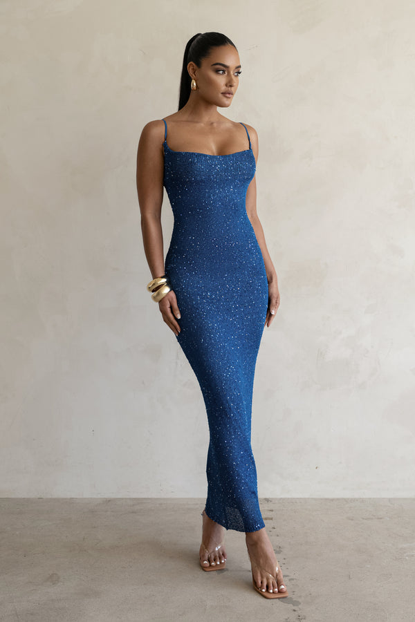 Blue Noemie Sequin Maxi Dress - JLUXLABEL - Crochet