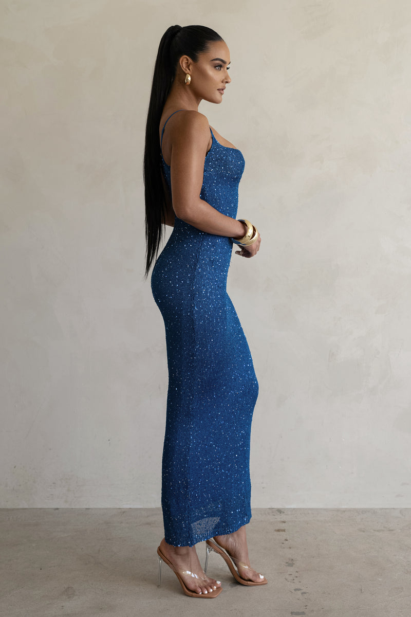 Blue Noemie Sequin Maxi Dress - JLUXLABEL - Crochet