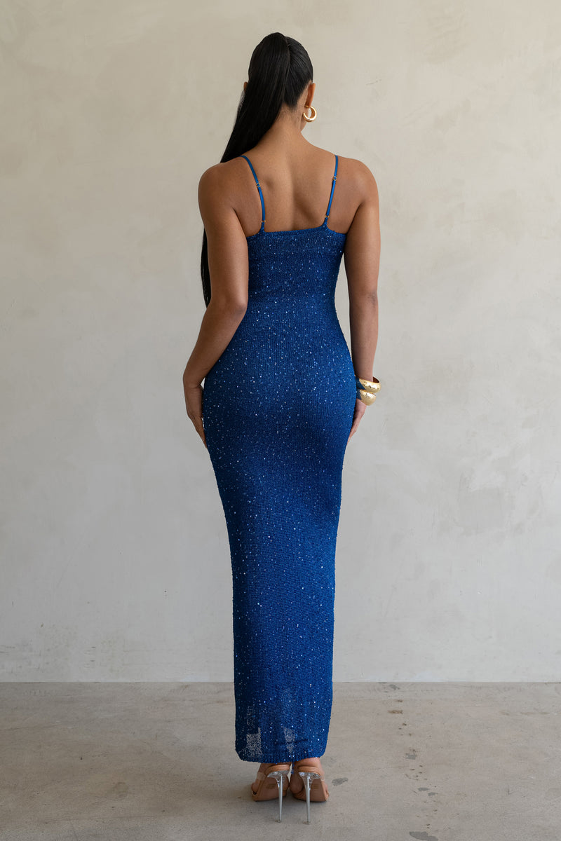 Blue Noemie Sequin Maxi Dress - JLUXLABEL - Crochet