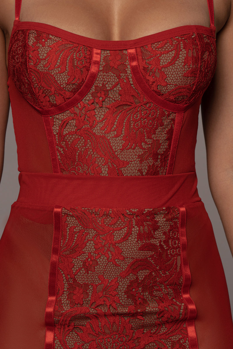 Red Niykee Mesh And Lace Set - JLUXLABEL