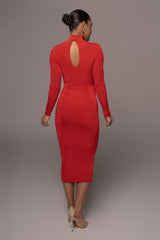 Red Kara Mock Neck Dress - JLUXLABEL
