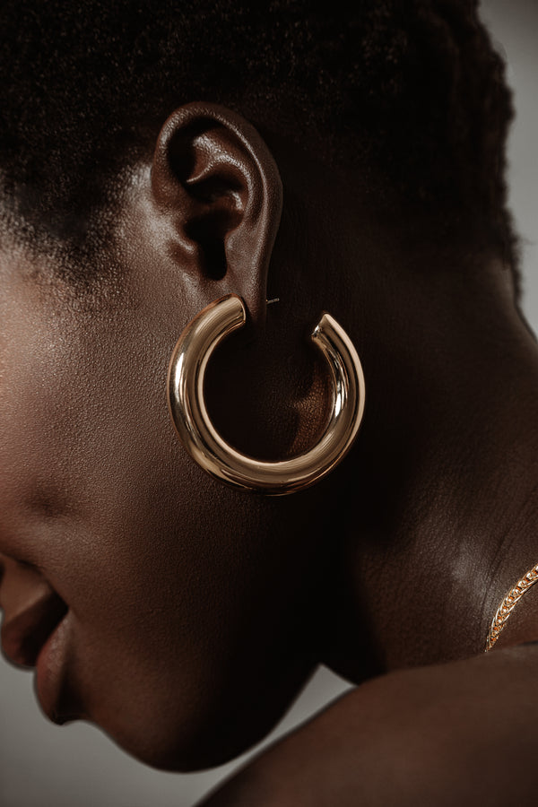 Gold Cinema Hoop Earrings - JLUXLABEL - Jewelry