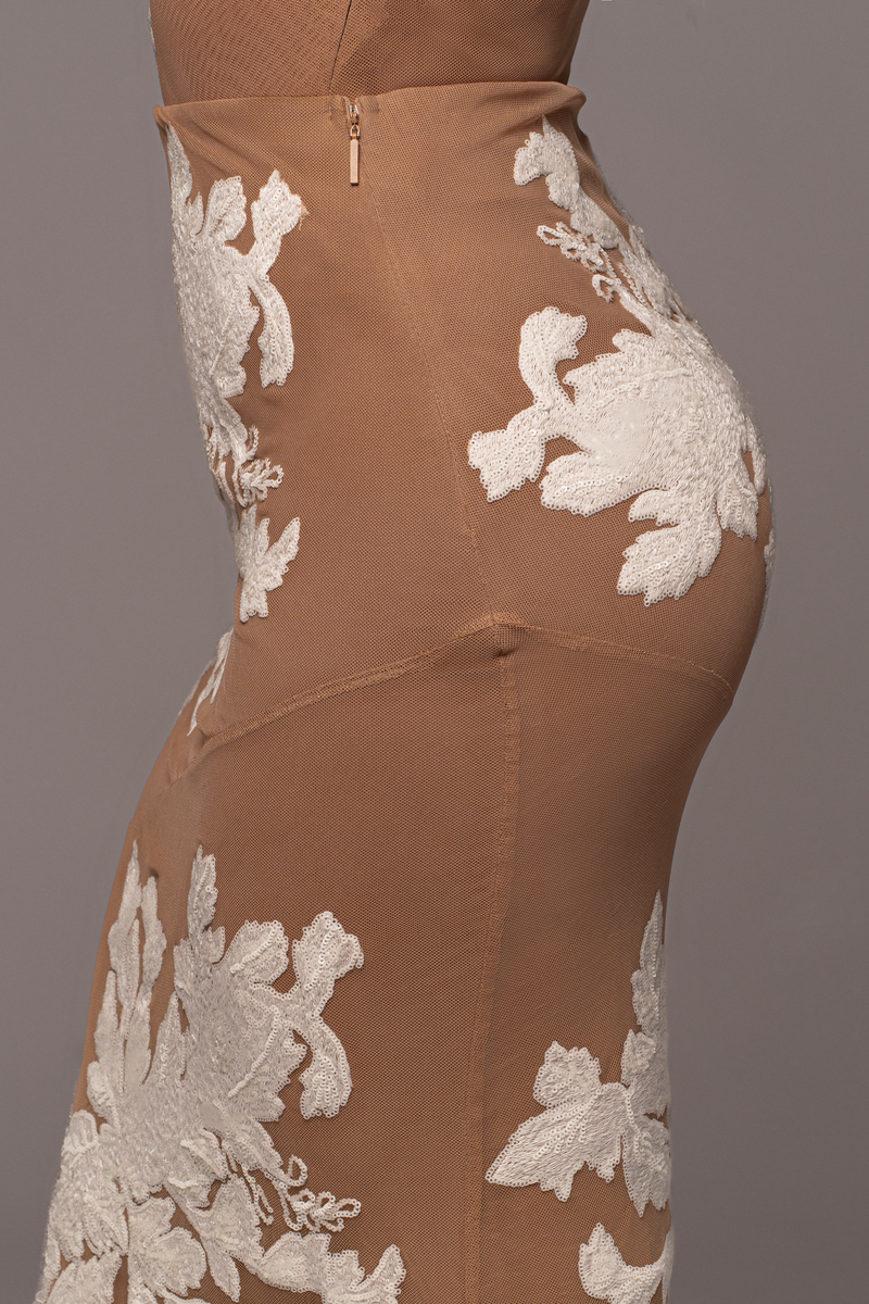 Ivory Edena Embroidered Midi Skirt - JLUXLABEL