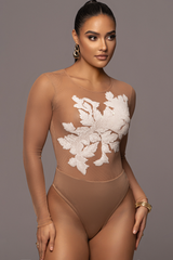 IVORY CHARMED EMBROIDERED MESH BODYSUIT - JLUXLABEL