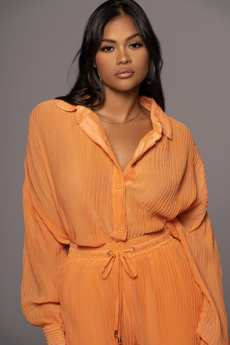 Coral Mya Pleated Button Up - JLUXLABEL