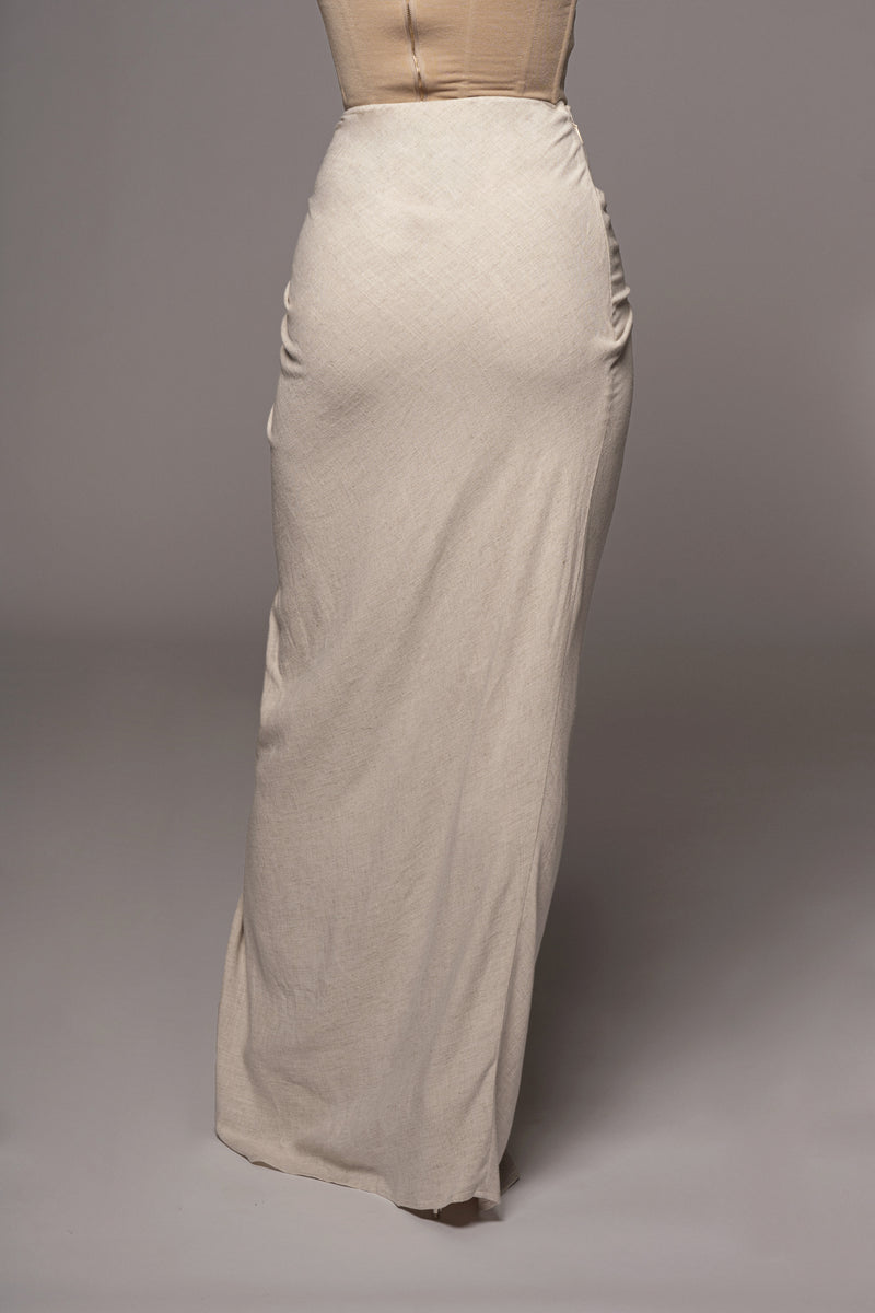 Natural Noelia Linen Slit Skirt - JLUXLABEL
