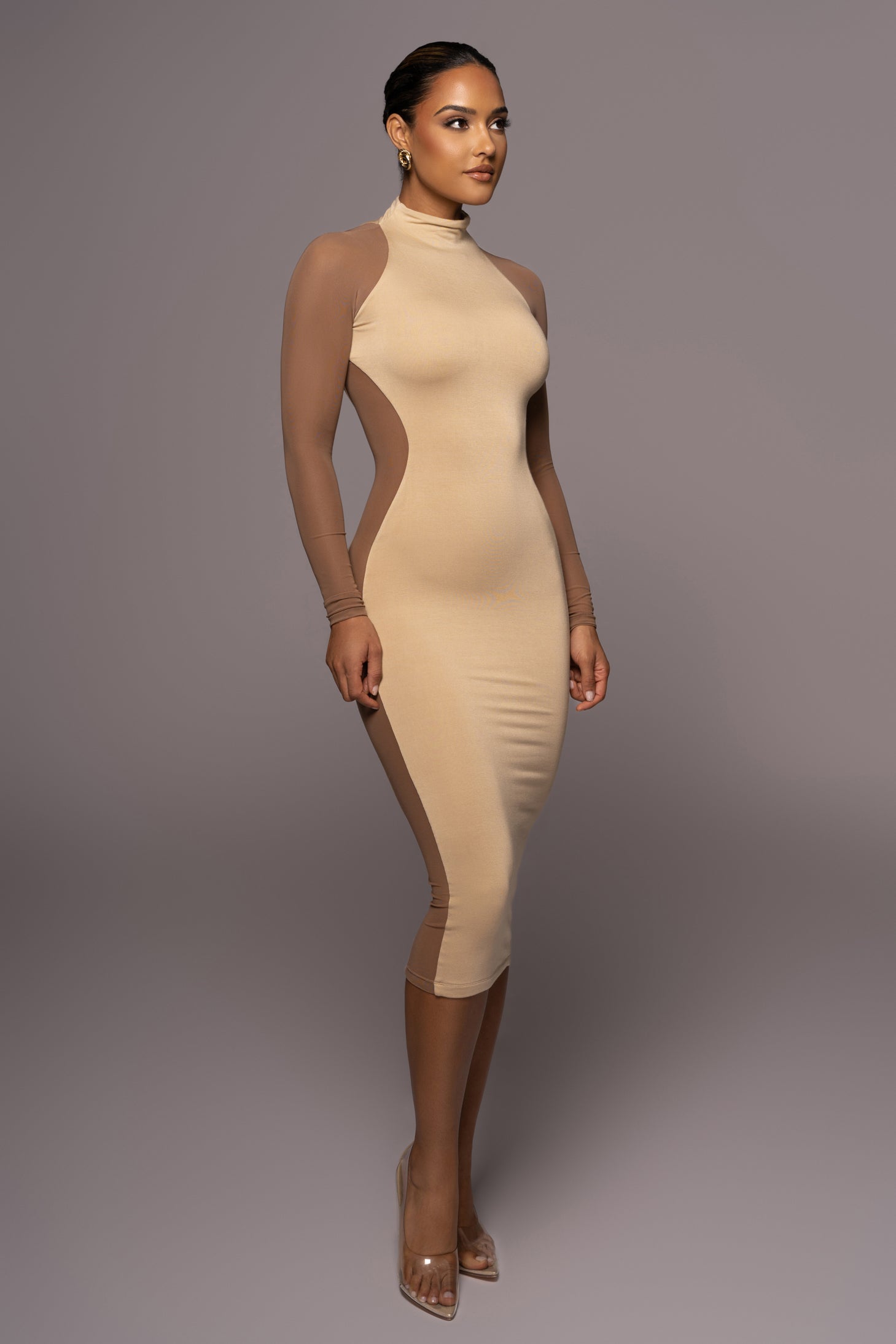 Tan Afterglow Midi Dress - JLUXLABEL