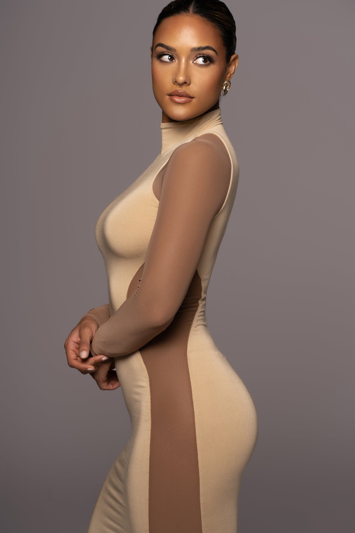 Tan Afterglow Midi Dress - JLUXLABEL