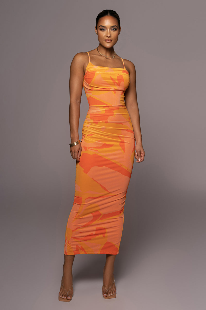 Orange Naylene Ruched Dress - JLUXLABEL