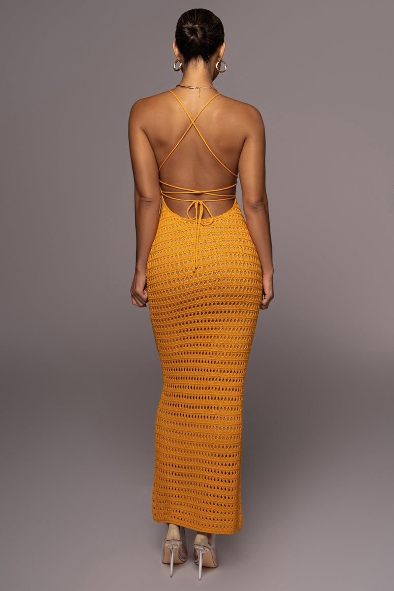 Apricot Palmas Crochet Maxi Dress - JLUXLABEL