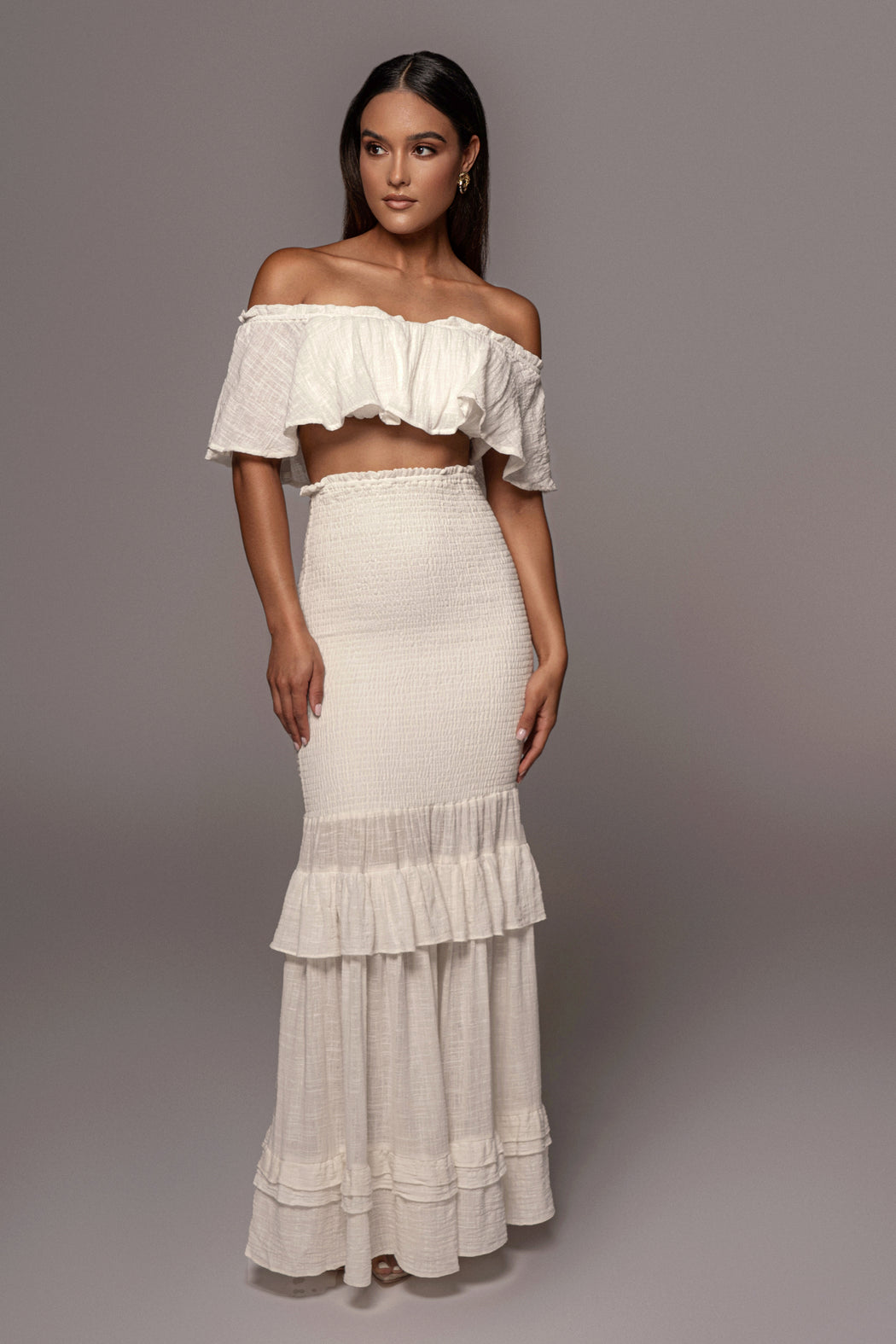 white ruffled skirt set Ashley