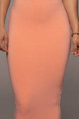 PEACH LEILAH MIDI SKIRT CLOSE UP FRONT VIEW