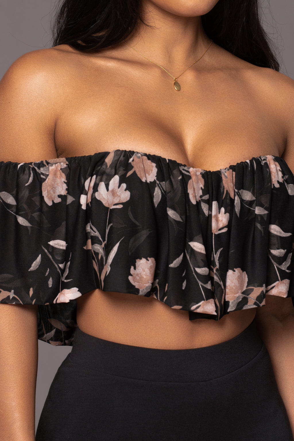 Black Floral Garden Party Crop Top