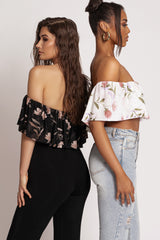 Black Floral Garden Party Crop Top- JLUXLABEL - Spring Summer Fashion