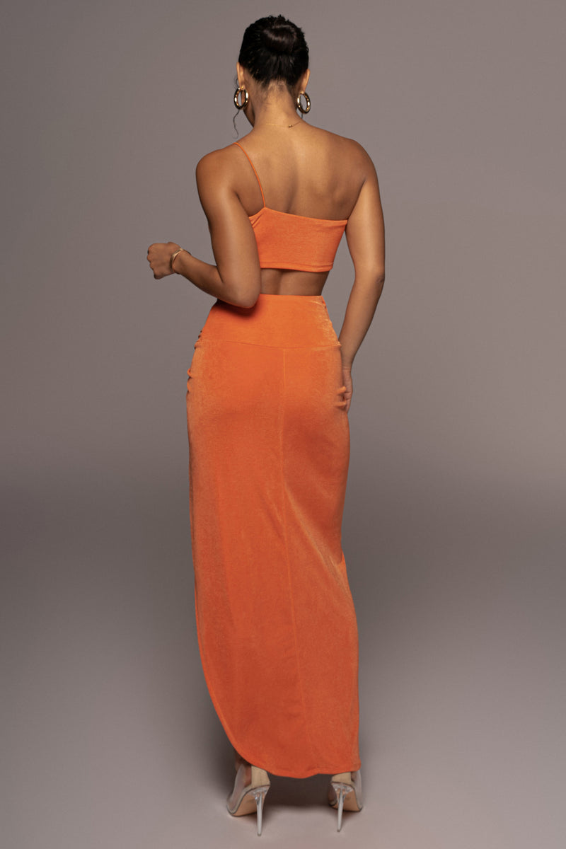 Orange Here To Stay Slinky Skirt Set JLUXLABEL