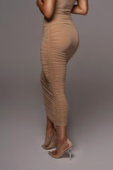 Beige Mesh Ruched Cover Up Skirt - JLUXLABEL