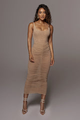 Beige Mesh Ruched Cover Up Skirt - JLUXLABEL