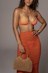 CLOSE UP ORANGE MESH RUCHED COVER UP SKIRT