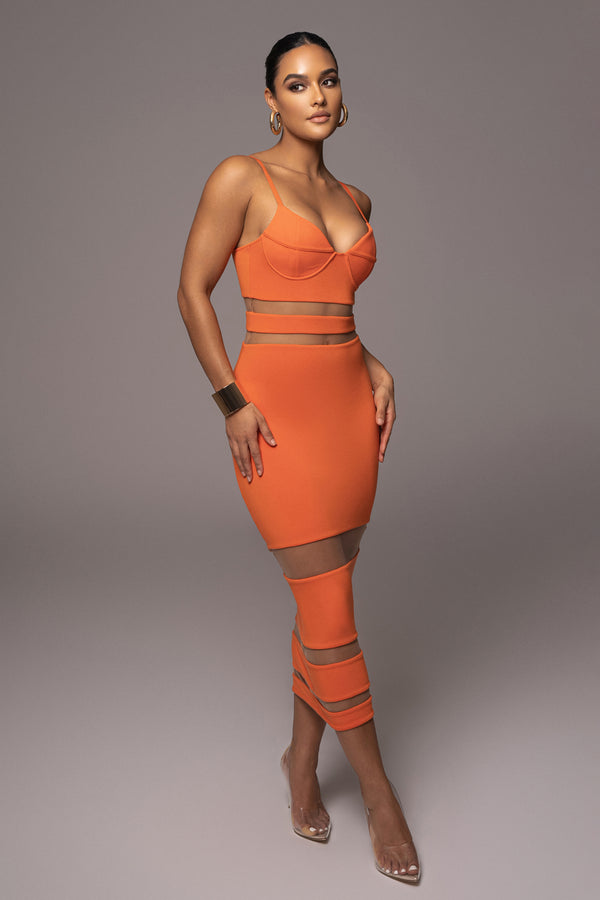 Orange Alysiha Midi Dress - JLUXLABEL