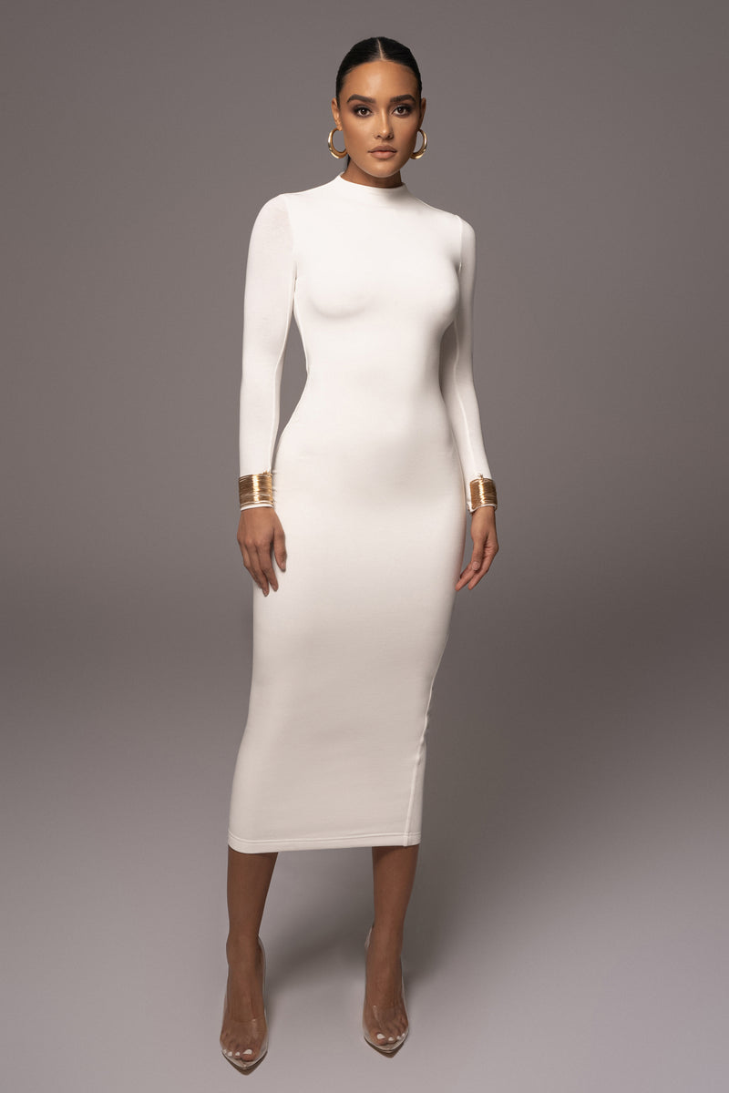 Ivory Lucia Mock Neck Midi Dress - JLUXLABEL