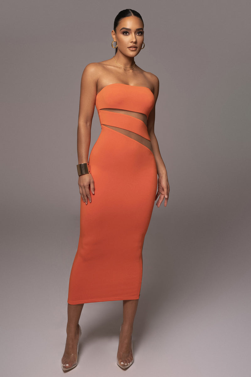 Orange Unpredictable Midi Dress - JLUXLABEL
