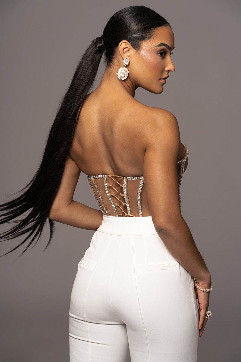 Nude Rhinestone Bustier Mesh Crop Top – STYLED BY ALX COUTURE