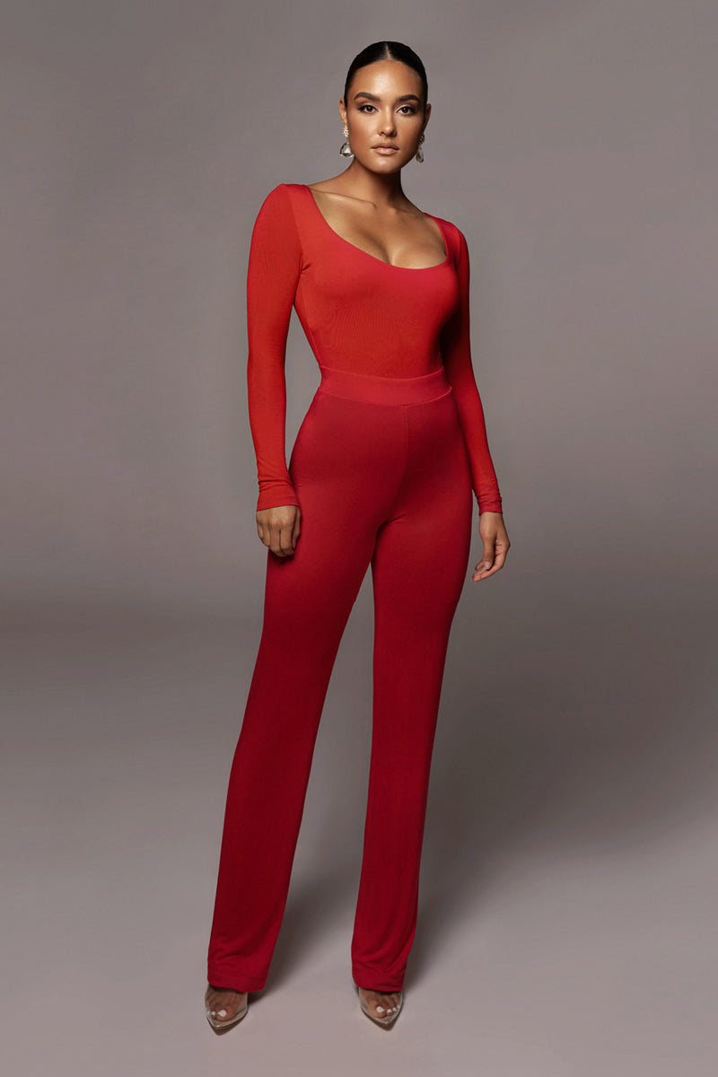 Jluxbasix Red Bethie Scoop Long Sleeve Bodysuit