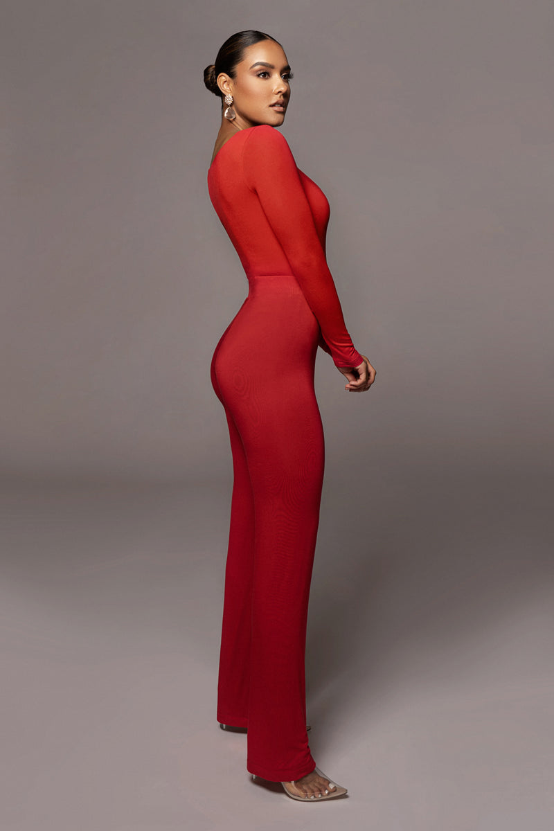 Jluxbasix Red Bethie Scoop Long Sleeve Bodysuit - JLUXLABEL