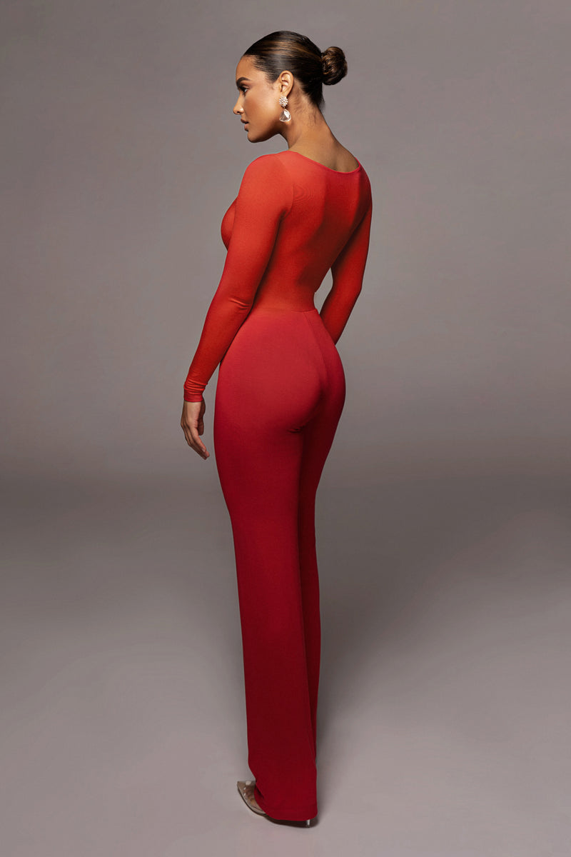Jluxbasix Red Bethie Scoop Long Sleeve Bodysuit - JLUXLABEL