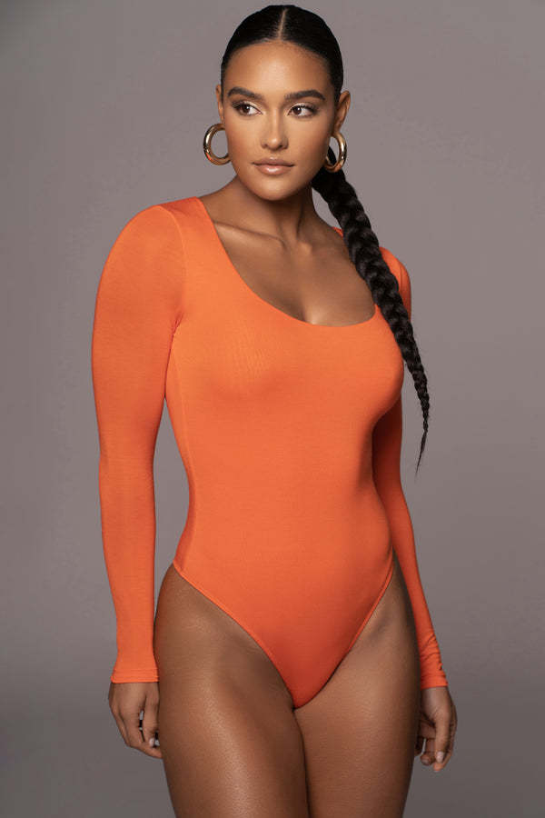 Jluxbasix Tangerine Bethie Scoop Long Sleeve Bodysuit - JLUXLABEL