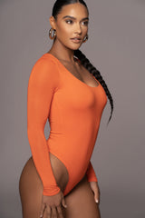 Jluxbasix Tangerine Bethie Scoop Long Sleeve Bodysuit - JLUXLABEL