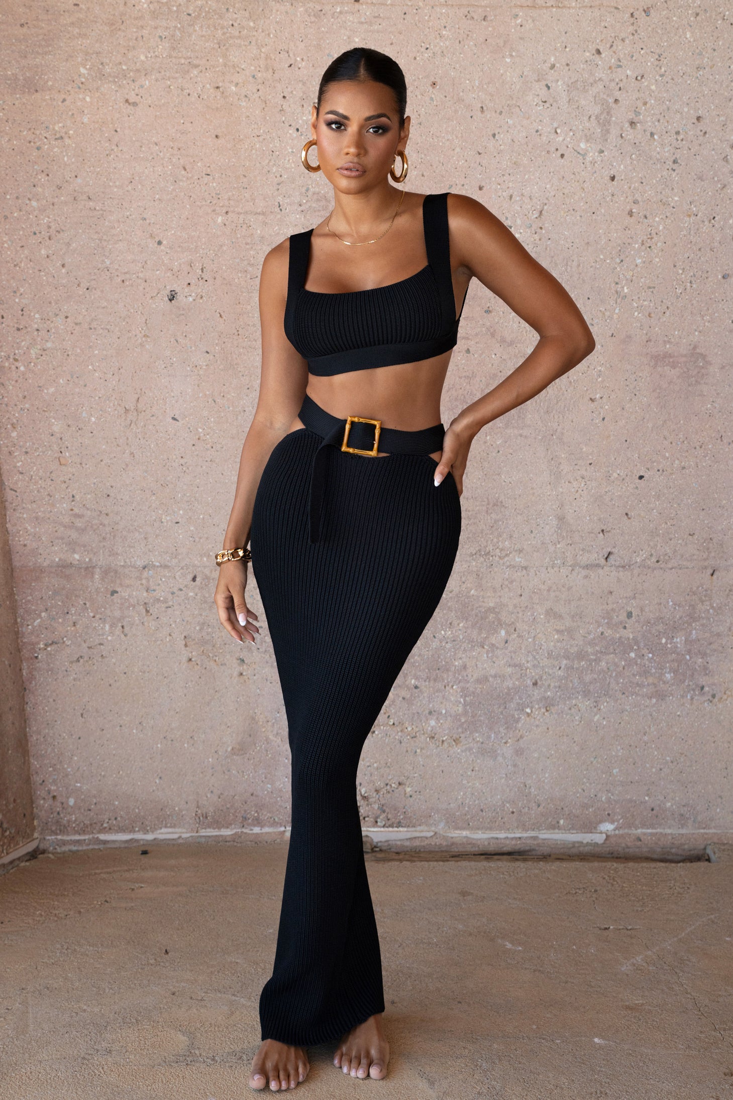 Noir Nikole Ribbed Skirt Set - JLUXLABEL - black