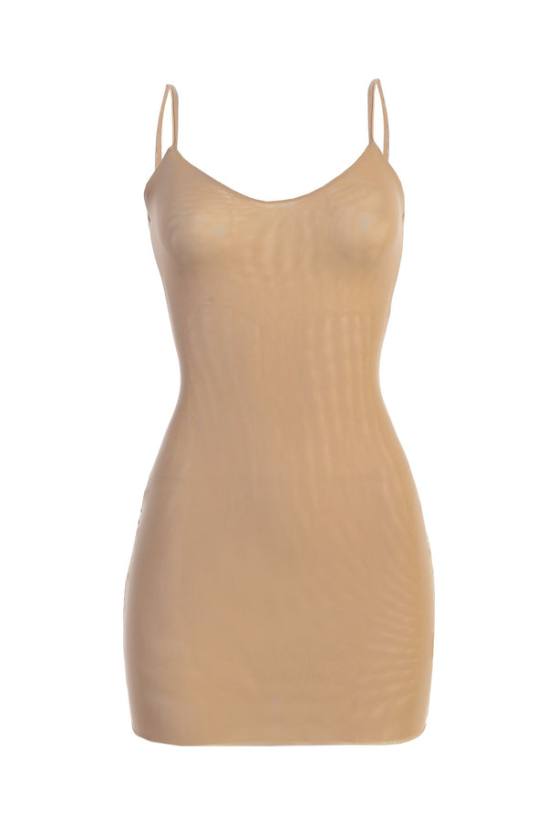 Beige Mesh Layering Mini Dress Undergarment - JLUXLABEL